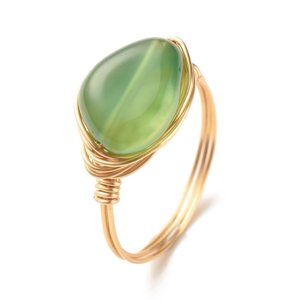 Natural Agate Oval Green Gemstone Ring Copper Wire Wrapped Womens Size 7 Jewelry